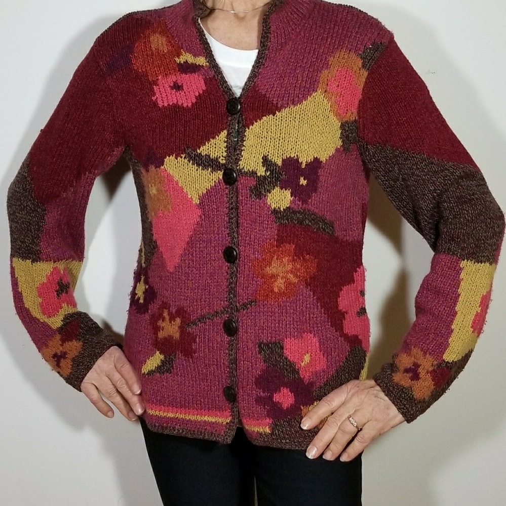 Sigrid Olsen Sports Earthone Color Block Cardigan